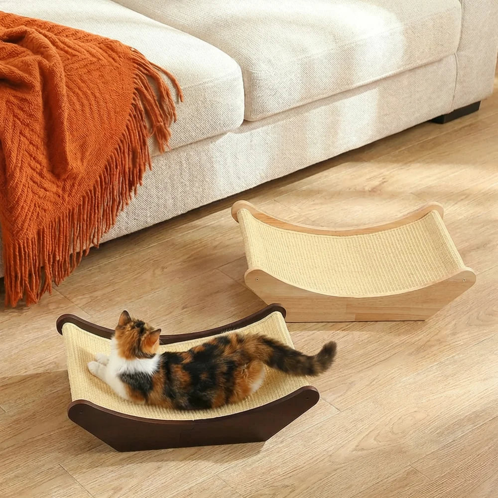 Sisal 2-in-1 Cat Scratcher & Lounging Bed (Dark Stained, M)