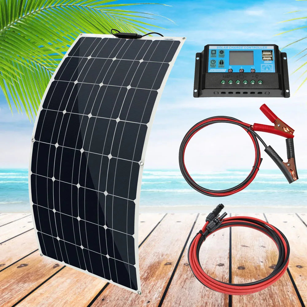 12v 100w 200w 300w High-Efficiency Monocrystalline Solar Cell Flexible Solar Panel Kit for 12 Volt Battery Camping
