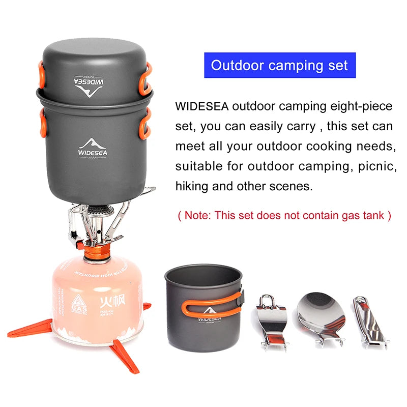 Camping Cookware Set, Outdoor Tableware Equipment Supplies Burner Stove Folding Knife Fork Portable Pot Suit Tourism Cup