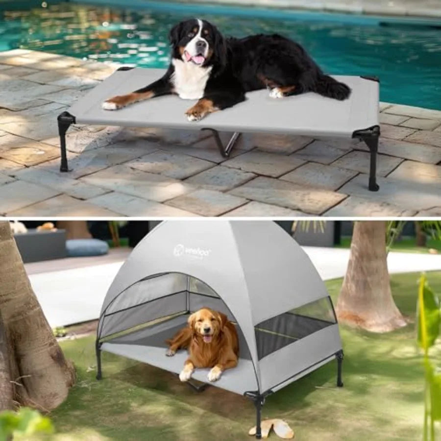 Outdoor Dog Bed with Canopy, Cooling Elevated Pet Cot with Removable Shade, Non-Slip Feet, Raised Dog Cot for Large Dogs