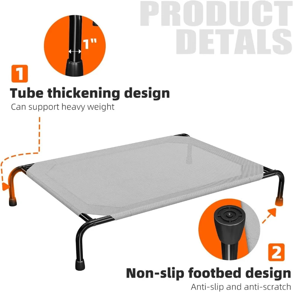 Elevated Dog Bed for Large Breeds, Waterproof Cooling Cot, 200lb Capacity, 47.75"x30.5" Grey