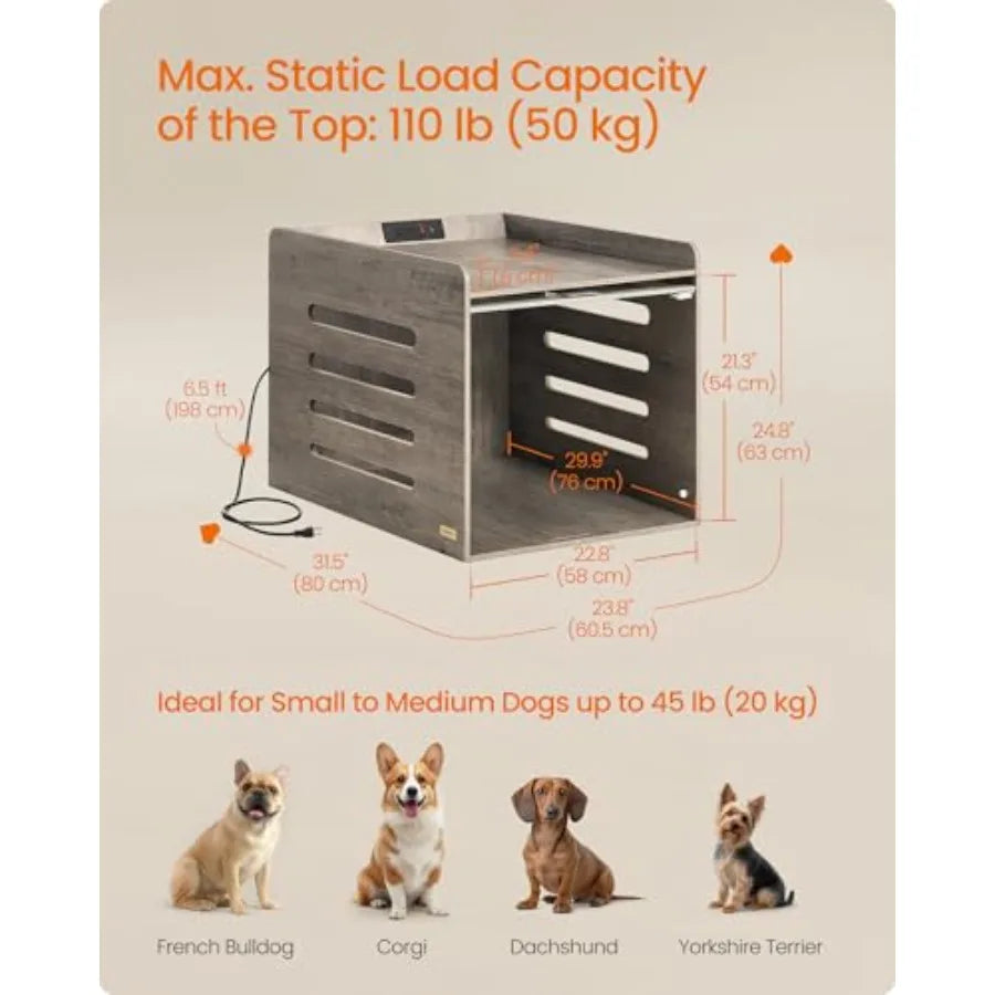 Modern Dog Crate Furniture with Charging Station, Medium Kennel Indoor with Flip-up Hidden Acrylic Door, for Small and Medium Dogs