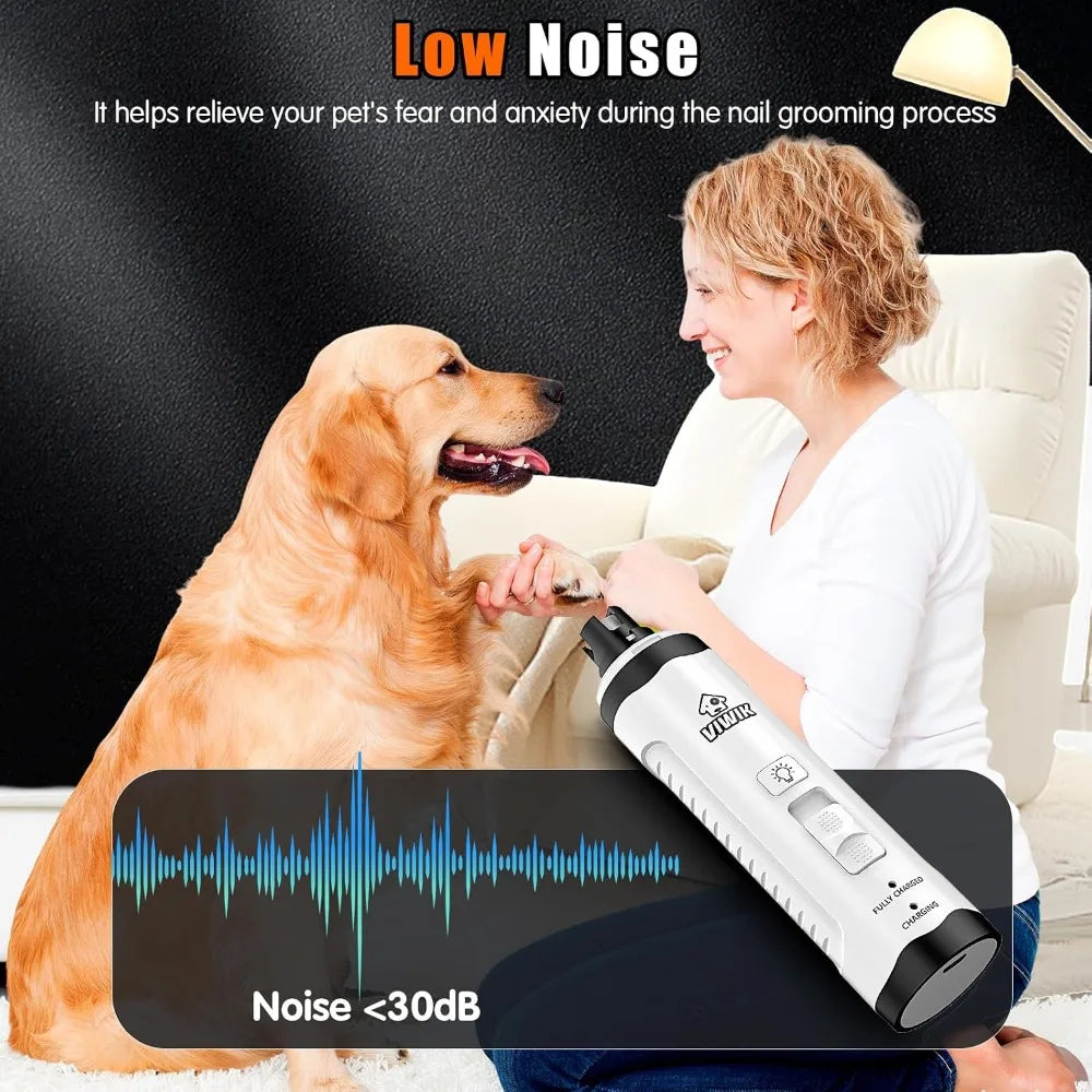 2-Speed Electric Dog Nail Grinder with LED Light, Quiet Rechargeable Pet Nail Trimmer for Small to Large Dogs & Cats, Grooming Supplies