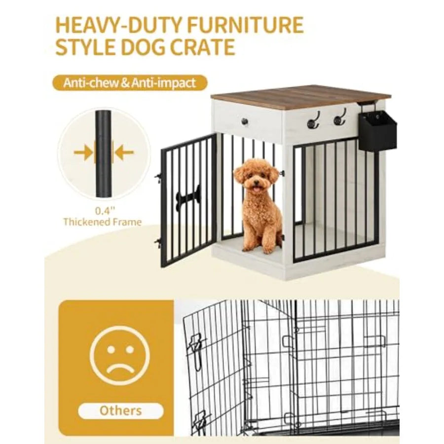 24.6'' Dog Crate Furniture with Charging Station, Dog Kennel Indoor with Flip-Top Storage, Wooden Pet Cage Dog House End Side Table