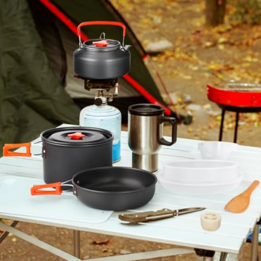 Camping Cookware Set Camping Gear Campfire Utensils Non-Stick Cooking Equipment Lightweight Stackable Pot Pan Bowls with Storage Bag