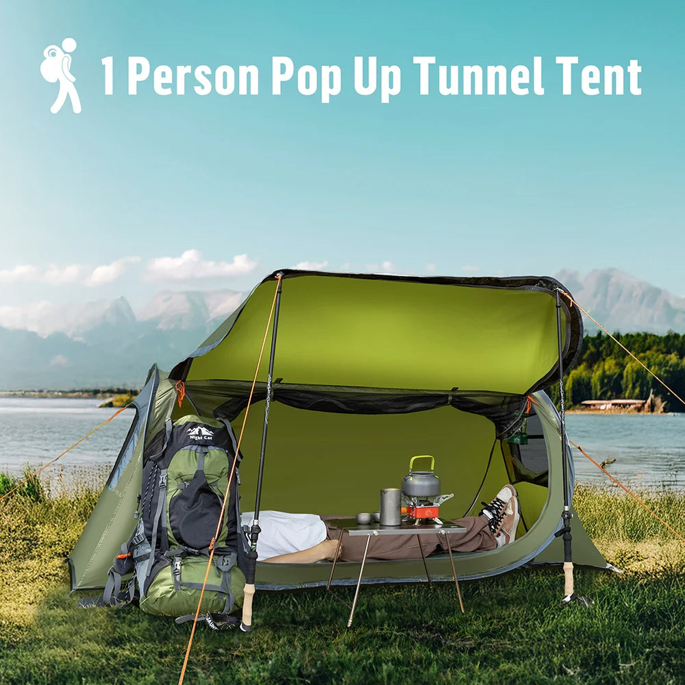 Pop-up Camping Tent: 1 Person Tent Waterproof Instant Easy Setup Tunnel Tent Fits for Camping Cot (Excluded)