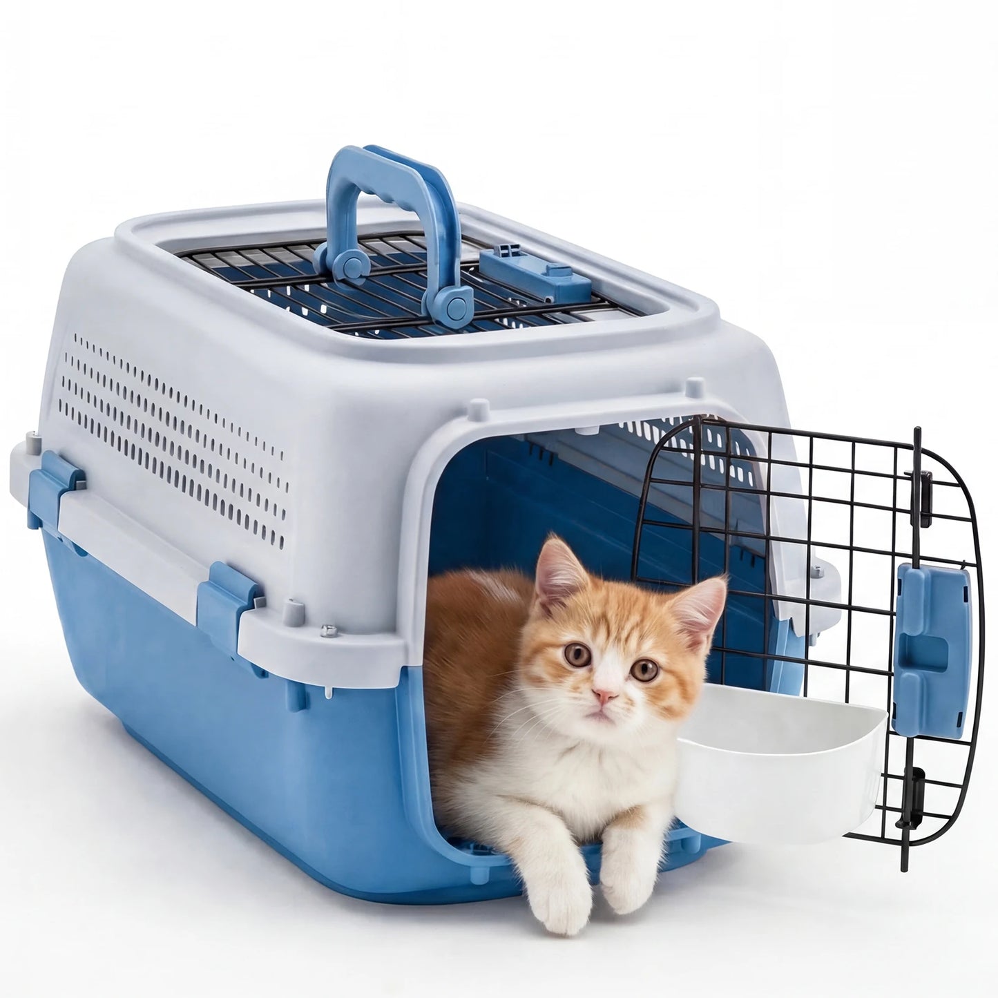 23 Inch Pet Carrier for Small Dogs, Cats, Front Top Load Wire Door Food Bowl Travel Crate with Enhanced Security Latches