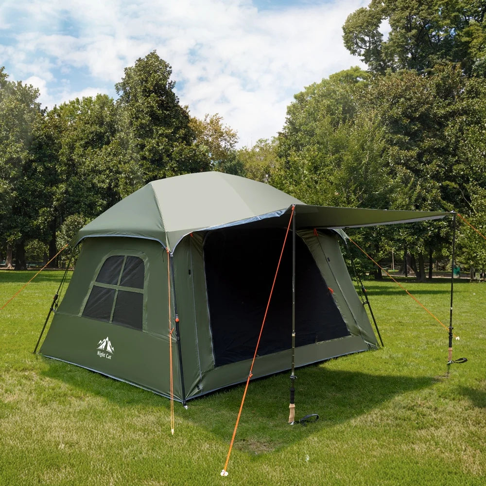 4 Person Pop Up Camping Tent, Blackout Cabin Tent with Vestibule & Rainfly, Waterproof Instant Easy Setup Family Tent, Dark Room Outdoor Tent for Camping, Hiking, Backyard