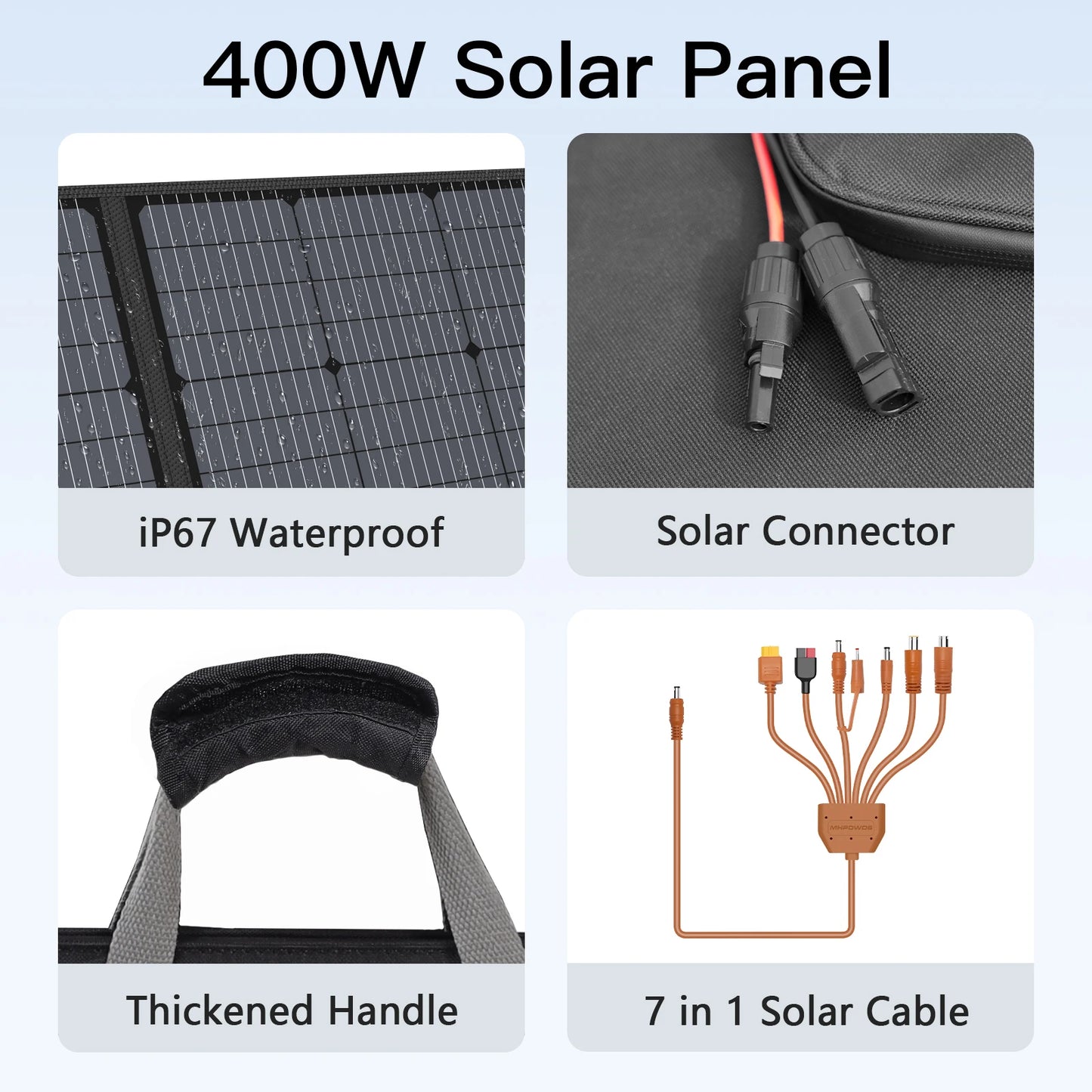 400W Lightweight Portable Solar Panel Power Backup 31V Foldable Solar Charger for Outdoor Activities RV Camping Off-Grid