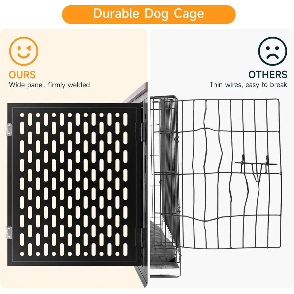 Heavy-Duty Dog Crate Furniture or Large and Medium Dogs, 43.7 Inch Large Dog Crate Kennel with Flip Top & Cushion & Wheels