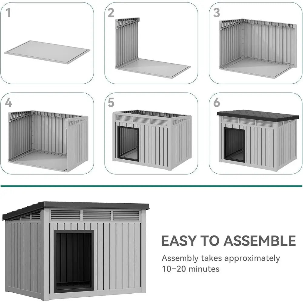 Indoor/Outdoor Dog House with Illuminated Roof, Waterproof & Ventilated, Suitable for Small to Medium Dogs, Easy Clean Gray Kennel