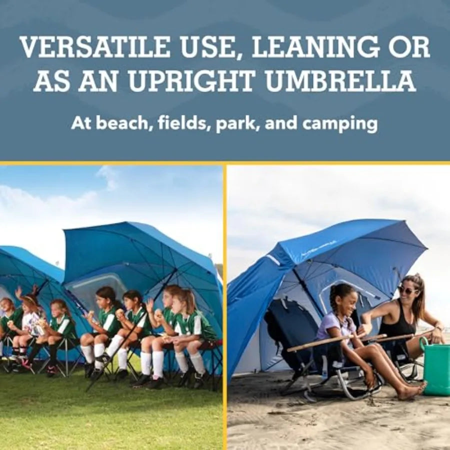 Beach Shelter Umbrella for Sun and Rain Protection, Polyester Fabric in Navy Blue, UPF 50+ UV Resistance, Wind Flaps