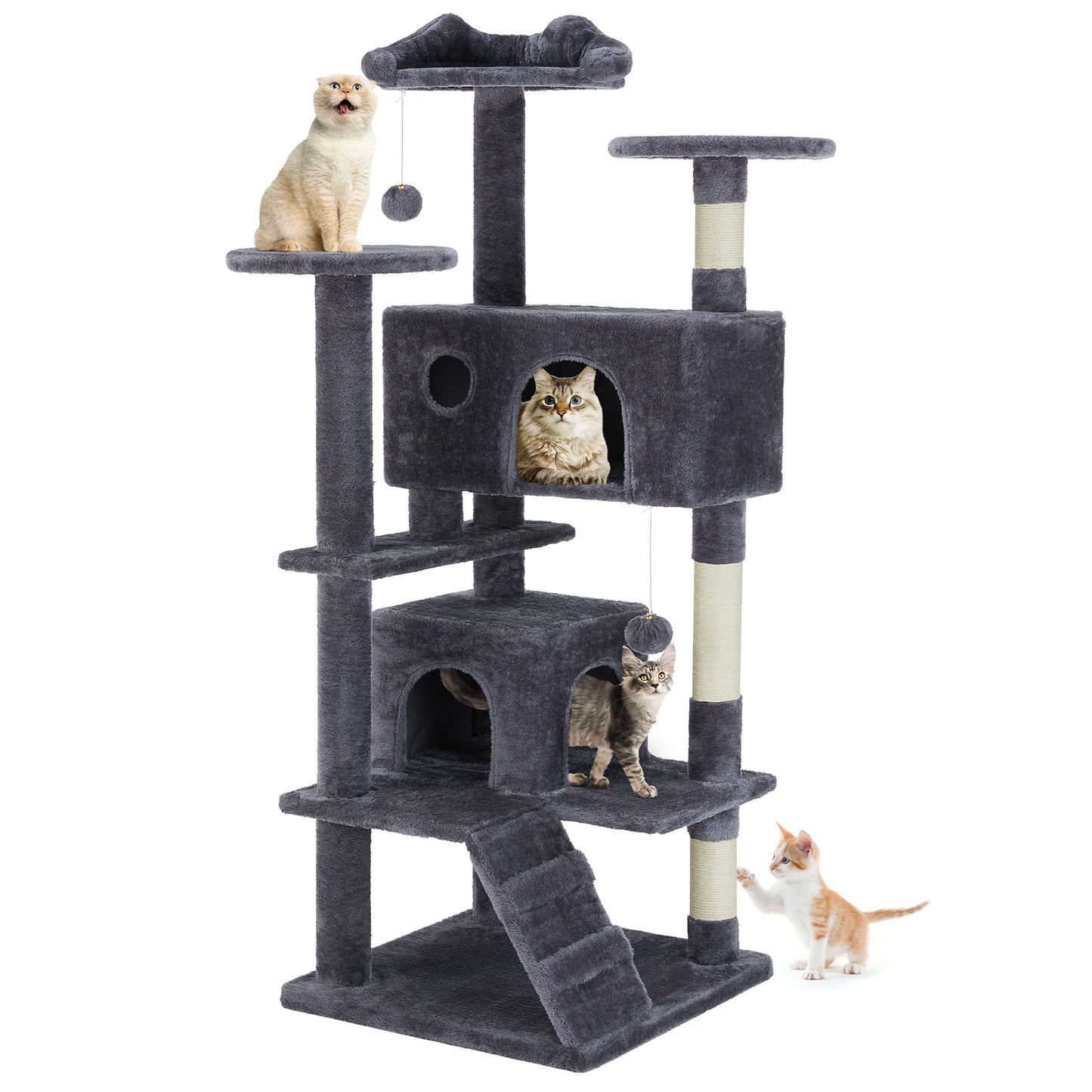 54" Indoor Cat Tree Tower Multi-Level with Sisal Scratching Post Round Platform Condo with Climbing Ladder Toys For Home