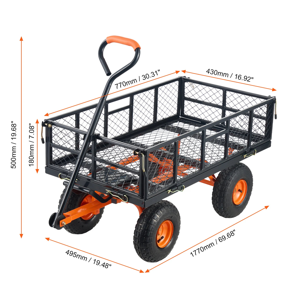 Garden Cart Sturdy Metal Utility Wagon with Simple Assembly Versatile Dump Cart Wheelbarrow with 400/880 lbs Capacity