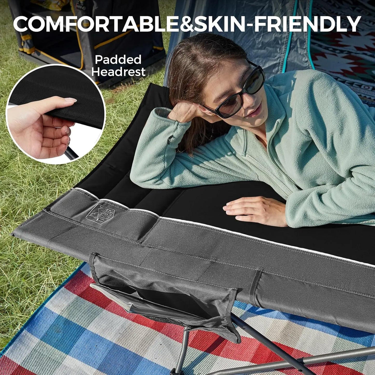 Extra Wide Heavy Duty Camping Cot for Adults, 32.5in Oversized Sleeping Cot with Carry Bag, Easy Set Up, Supports 450lbs, Black