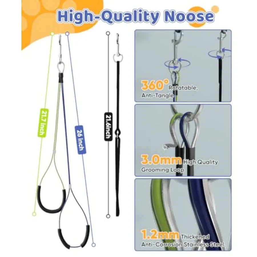Dog Grooming Arm with Clamp for Large Dog Adjustable Height to 33" and Width to 43" Pet Grooming Table Arm with 2 Loop Noose