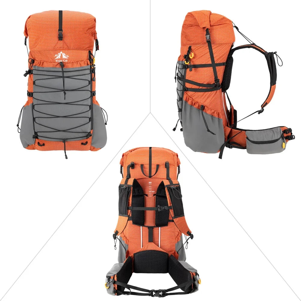 Internal-frame Hiking Backpack: 50L / 60L / 70L Roll Top Lightweight Travel Backpack with Rain Cover for Men Women Hiking Camping Backpacking