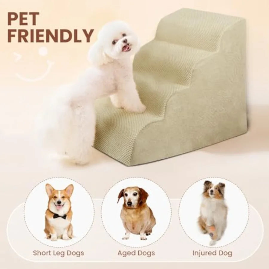 Dog Stairs for Small Dogs, High Density Foam Dog Steps, Extra Wide Non-Slip Pet Ramp for High Beds Or Couch, Soft Doggie Ladder