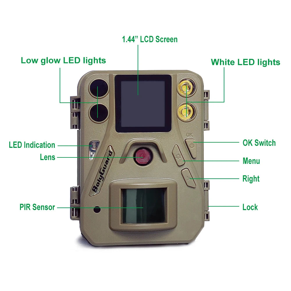 4K 30fps SG520-DB Dual Flash (940nm Black IR&White LED) Portable Hunting Game Camera Trail Cam for Outdoor Wildlife