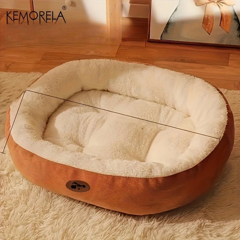 Plush Oval Pet Bed for Dogs and Cats, Thickened Machine Washable All-Season Dog Cat Cushion for Small Medium Large Breeds