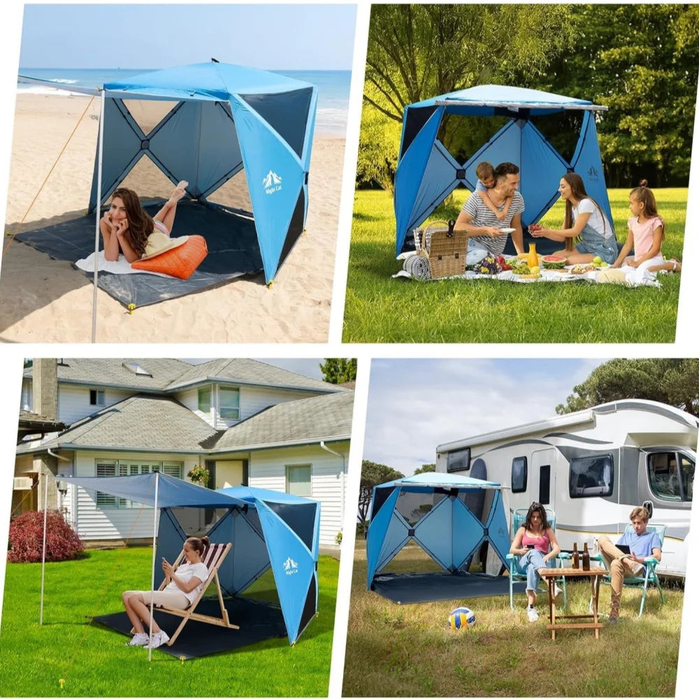 Pop-up Beach Tent: 3-4 Persons Beach Shelter with Canopy and Footprint, UPF 50+ UV Protection Backyard Camping Outdoor Canopy Poles Not Included