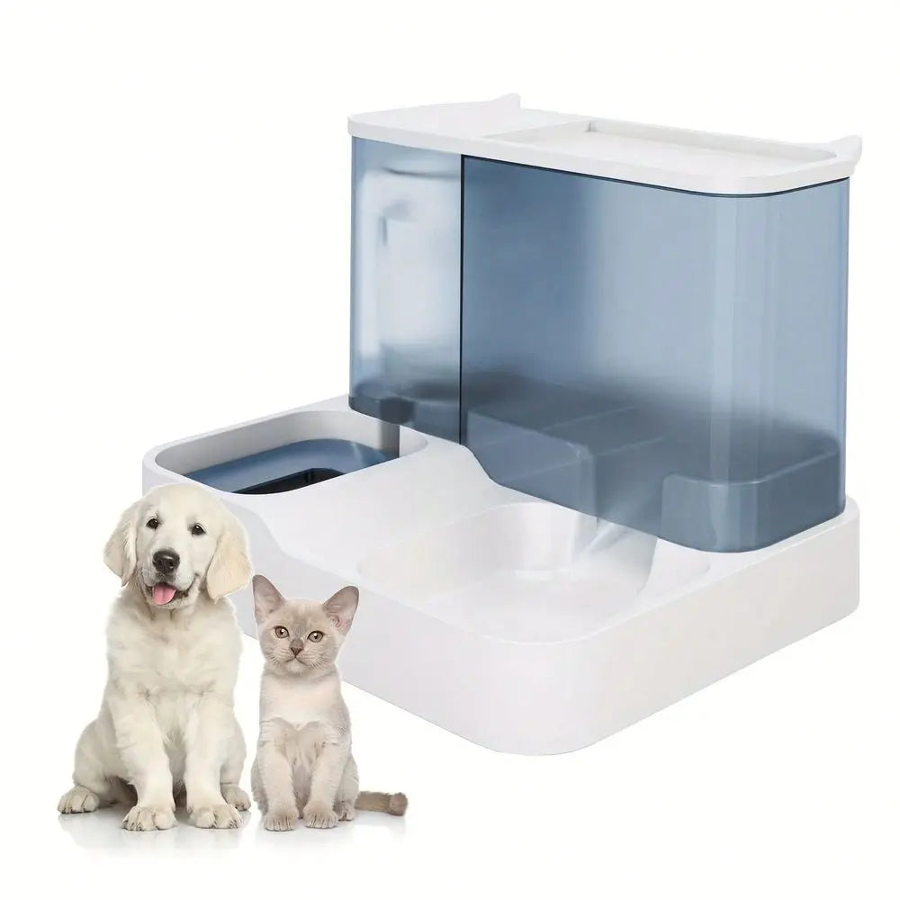 Cat Food And Water Dispenser Set, 2-In-1 Automatic Pet Feeder And Waterer, Visible Integrated Gravity-Fed Pet Food Container, Feeder