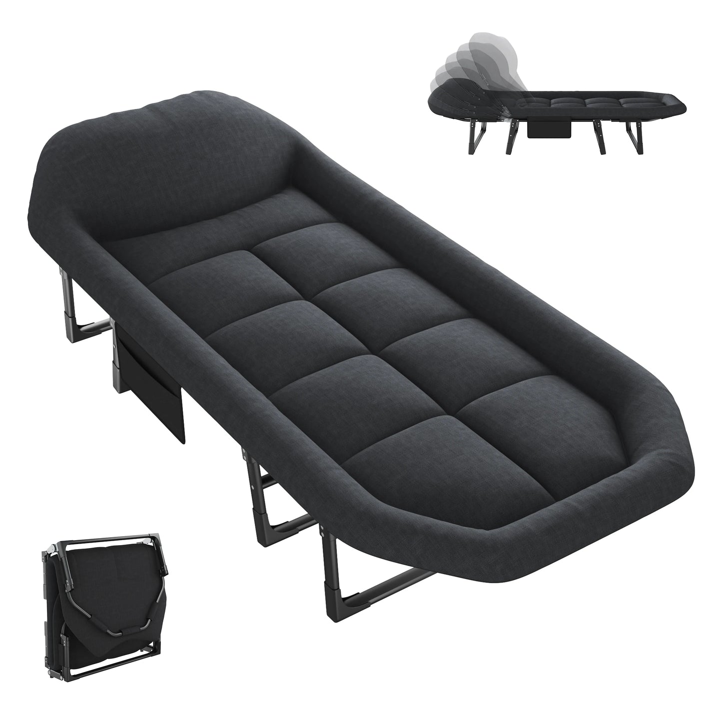 Adjustable Folding Camping Bed with Mattress Lightweight Camping Cot with Carry Bag 6 Angle Foldable Camping Bed for Camp Outdoor Supports 450 Lbs