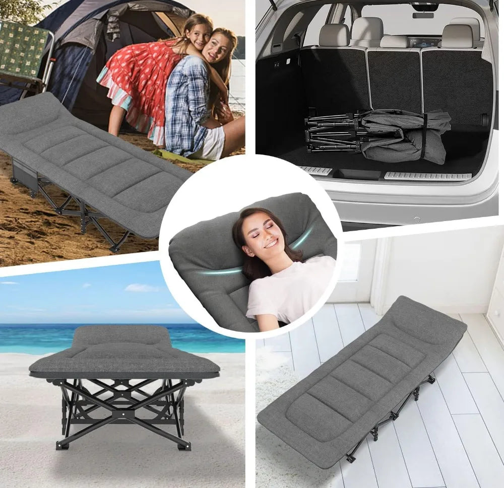 Camping Cot for Adults with Cushion & Pillow, Portable Folding Bed, Supports 450 lbs