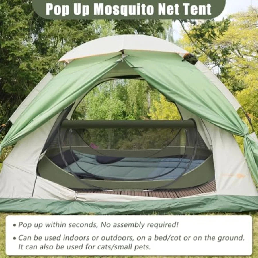 Pop-Up Mosquito Tent for Camping 1 Person Bug Net Cot Tent 3s Automatic Setup Screen Net for Adults and Fits with Camping Cot
