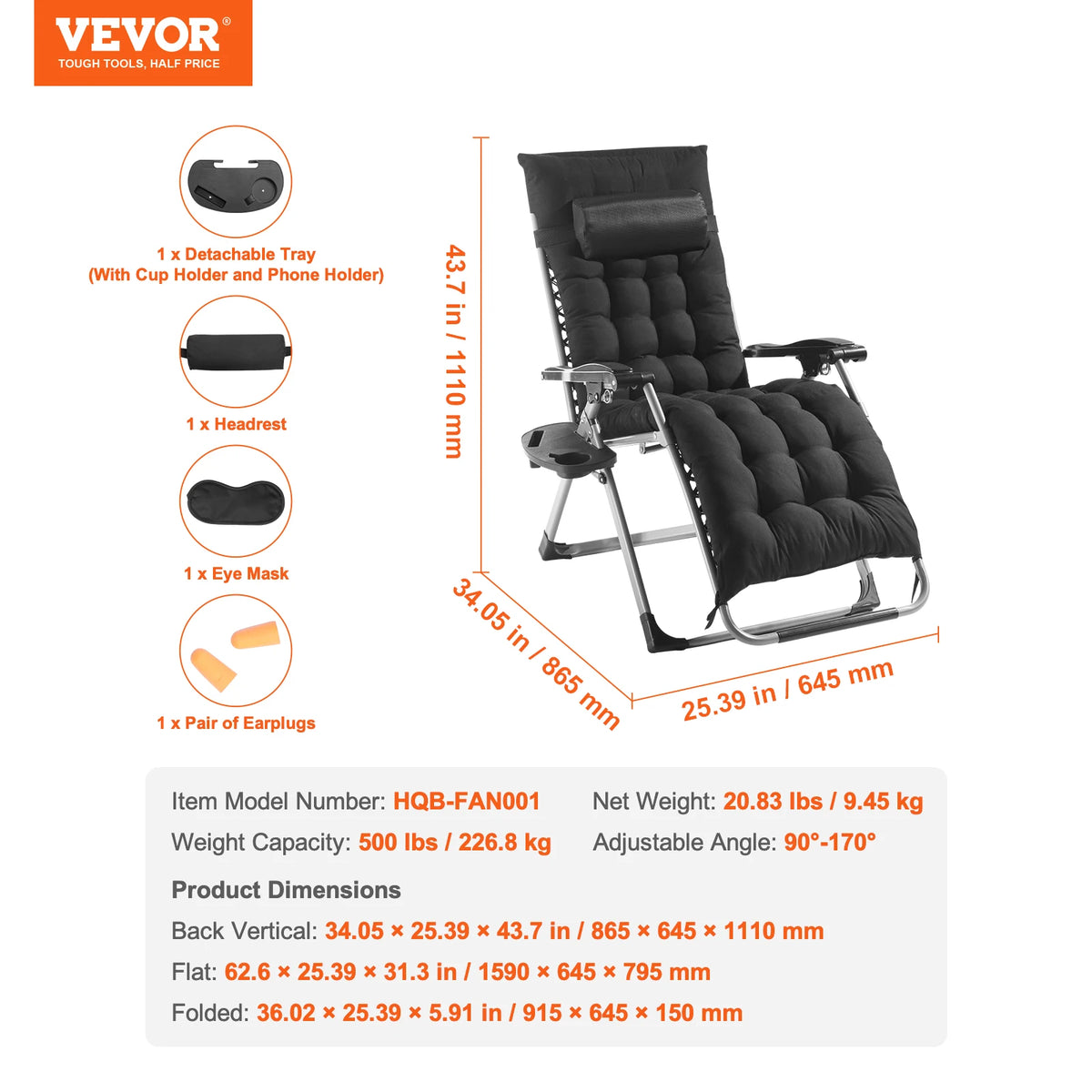 Zero-Gravity Chair Zero-Gravity Recliner Lounge Chair Adjustable Anti-Gravity Chair with Cushion Footrest and a Cupholder