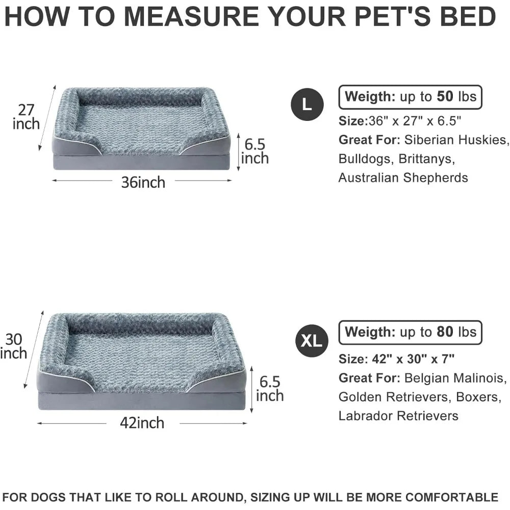 Large Orthopedic Dog Bed, Washable Sofa Design with Waterproof Lining & Non-Skid Bottom for Comfortable Pet Sleep
