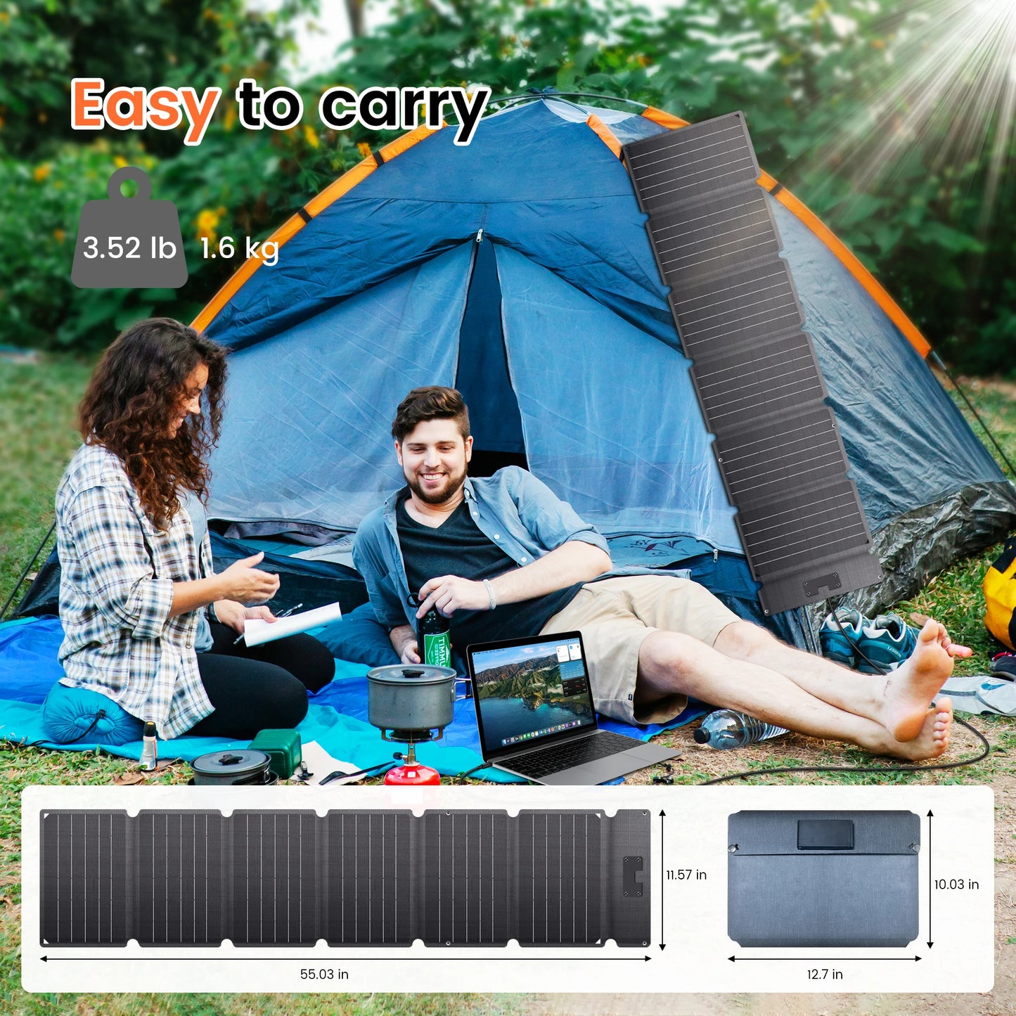 54W Portable Solar Panel 20.5V Foldable Solar Charger for Power Bank Phone Laptop for Camping Hiking RV Trip Phone