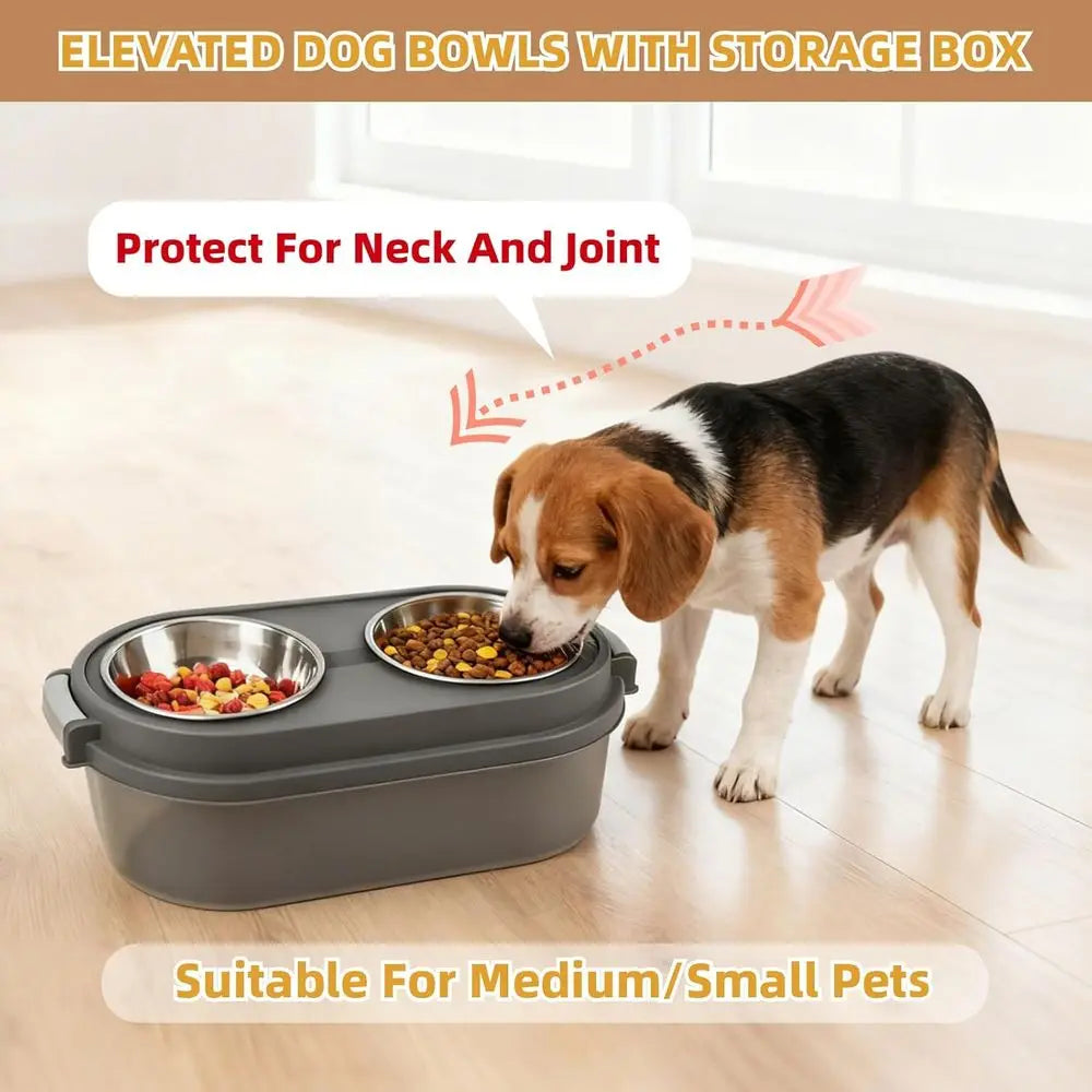 2-in-1 Elevated Dog Feeder with Storage for Toys and Food