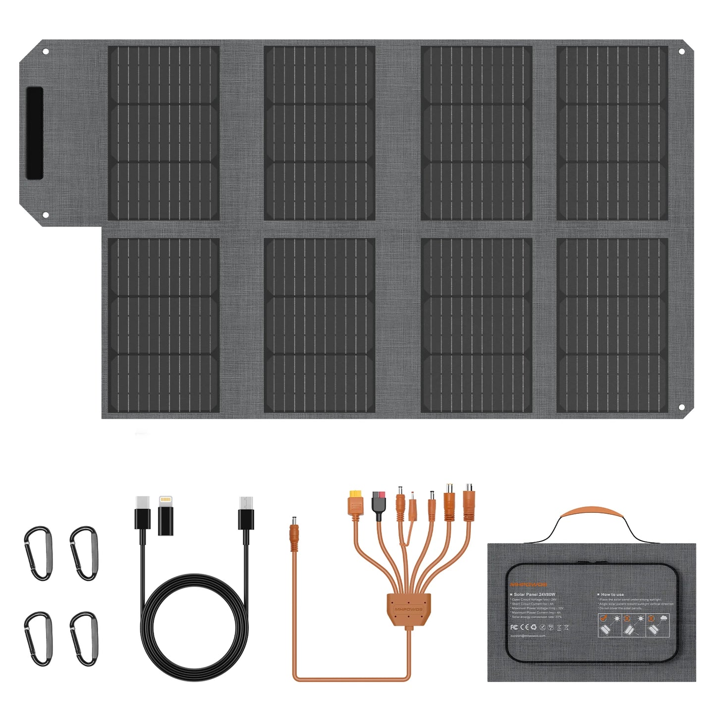 120W/ 80W Foldable Solar Panel Outdoor Emergency Backup Power Supply with USB-C/2xUSB-A/DC Outputs for Powerbank RV
