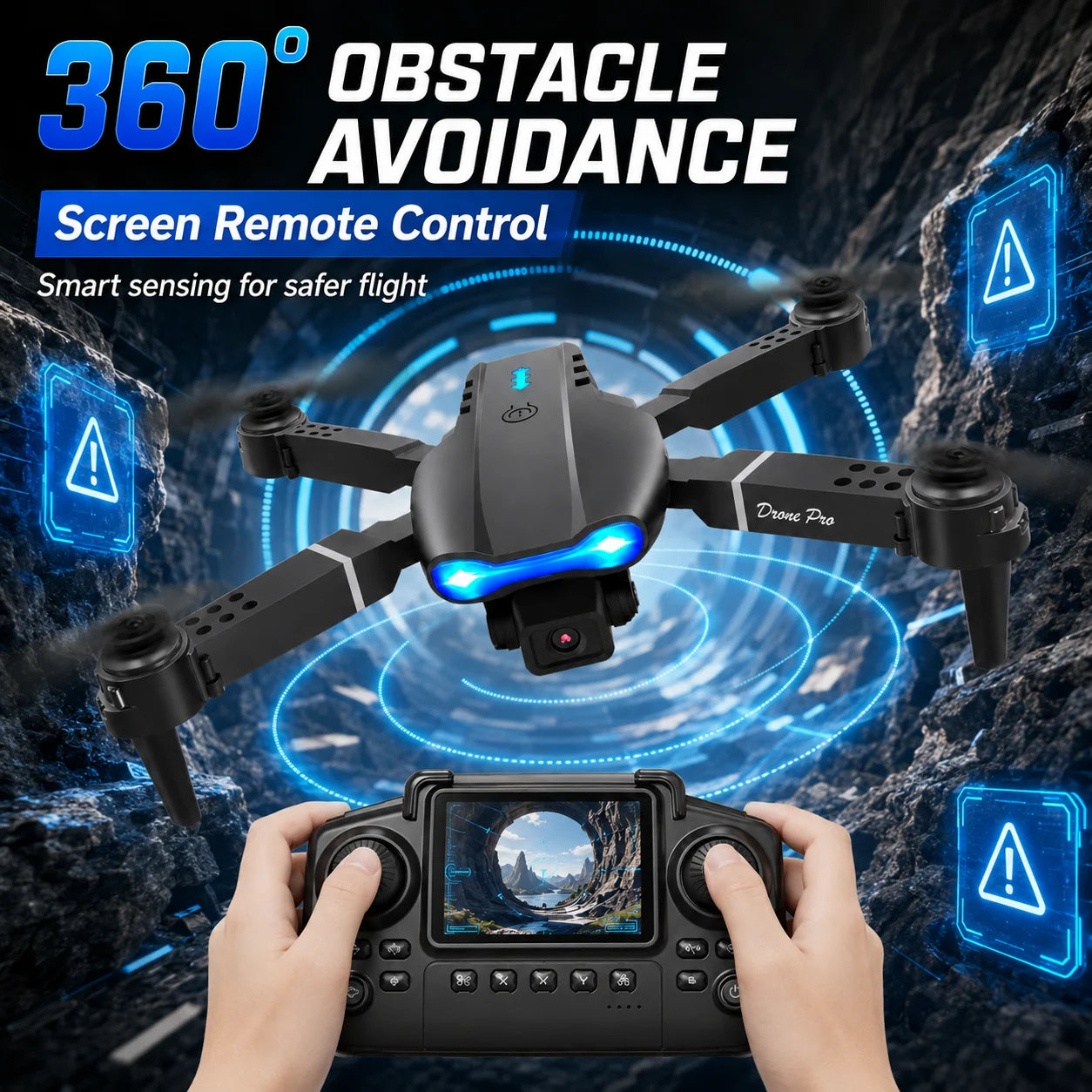 RC Drone with Screen Remote Control 4K Dual Camera Optical Flow Positioning Obstacle Avoidance Foldable FPV WIFI APP Control One Key Return 360° Flip Quadcopter Toy for Beginners