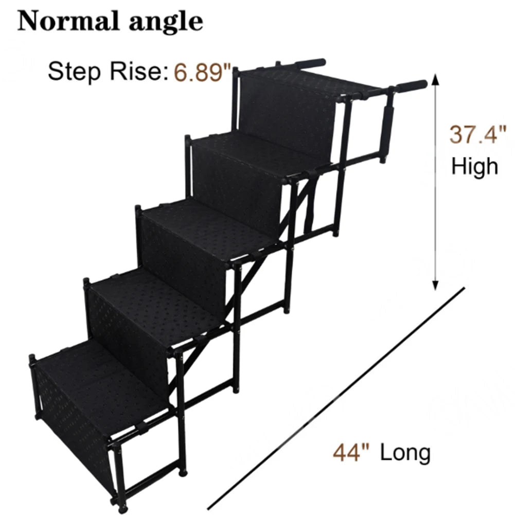 5 Steps Dog Car Ramp for Large Dog Support Up 150 Lbs Foldable Portable Dog Steps Pet Stair for High Beds Truck Car SUV