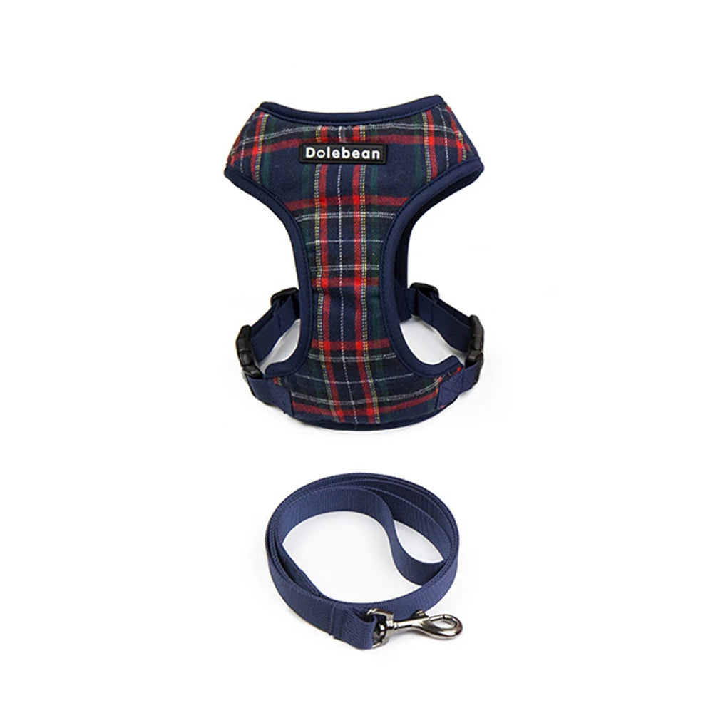 Plaid Pet Harness Leash Set for Small Dogs Adjustable Puppy Cat Harness Vest French Bulldog Chihuahua Pug Outdoor Collar