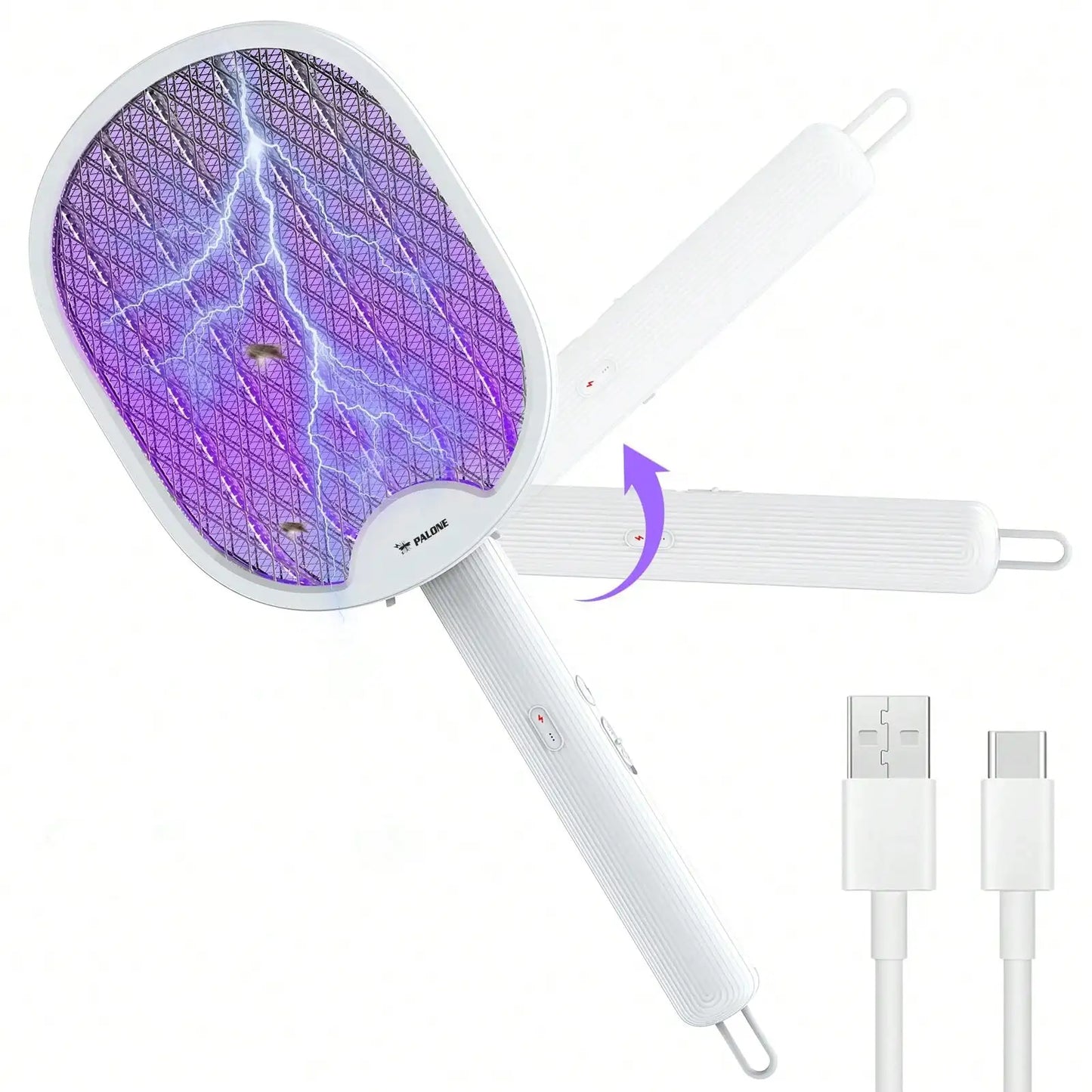 Bug Zapper Electric Fly Swatter, Foldable Fly Zapper, 4000V Mosquito Killer With 3 Layer Nets, USB-C Fly Killer Flying Insects Control For Indoor Home And Outdoor