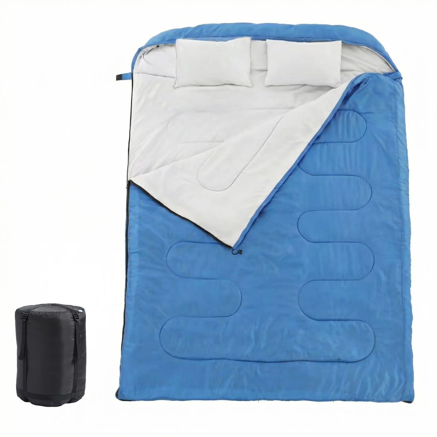 Double Sleeping Bag for Adults with Pillow, Lightweight 3 Season Portable Compact Sleeping Bag for 2 Person Hiking Fishing
