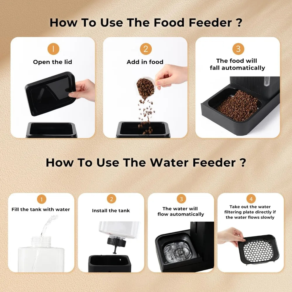 2-in-1 Gravity Dog Feeder & Water Dispenser, 180° Rotatable, Large Capacity 1.6 Gal x2, Self Feeding for Small Dogs & Puppies, Black