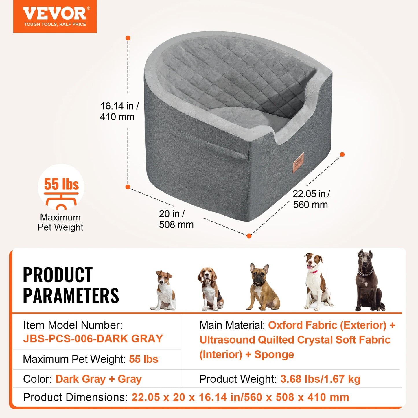 Dog Car Seat Waterproof Dog Booster Seat Pet Car Seat with Clip-On Safety Leash PP Cotton Car Bed for Medium Large Dog