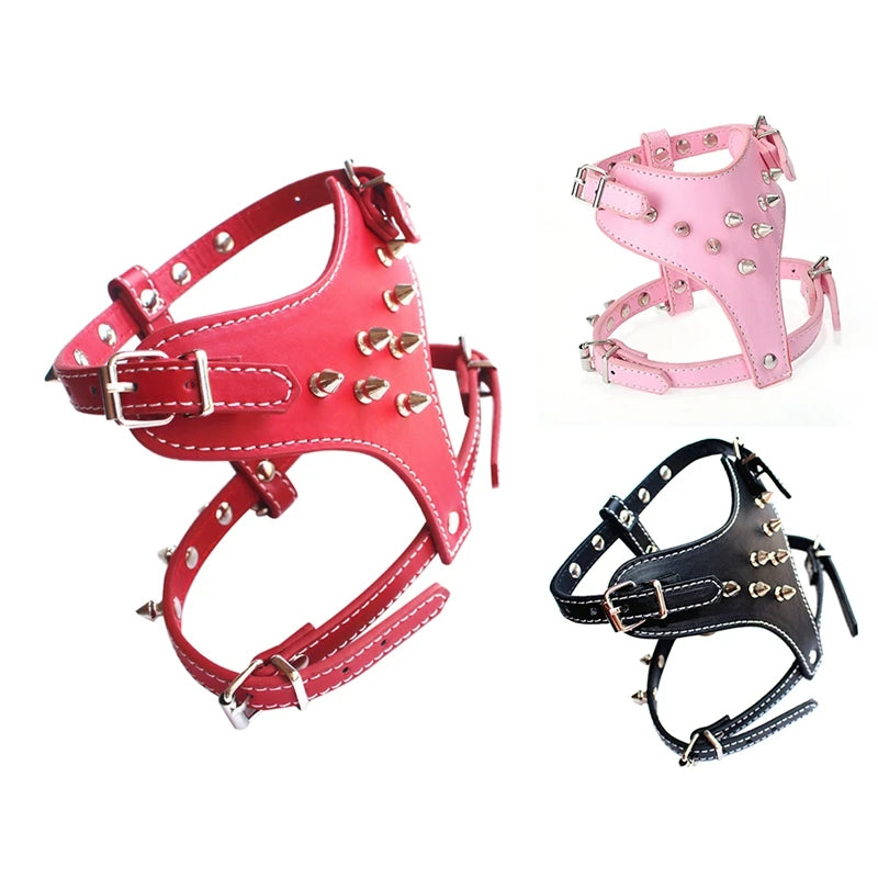Spiked Studded Leather Puppy Dog Harness Vest For Small Breeds Dog Harness Dog Leash 1 PCS Black