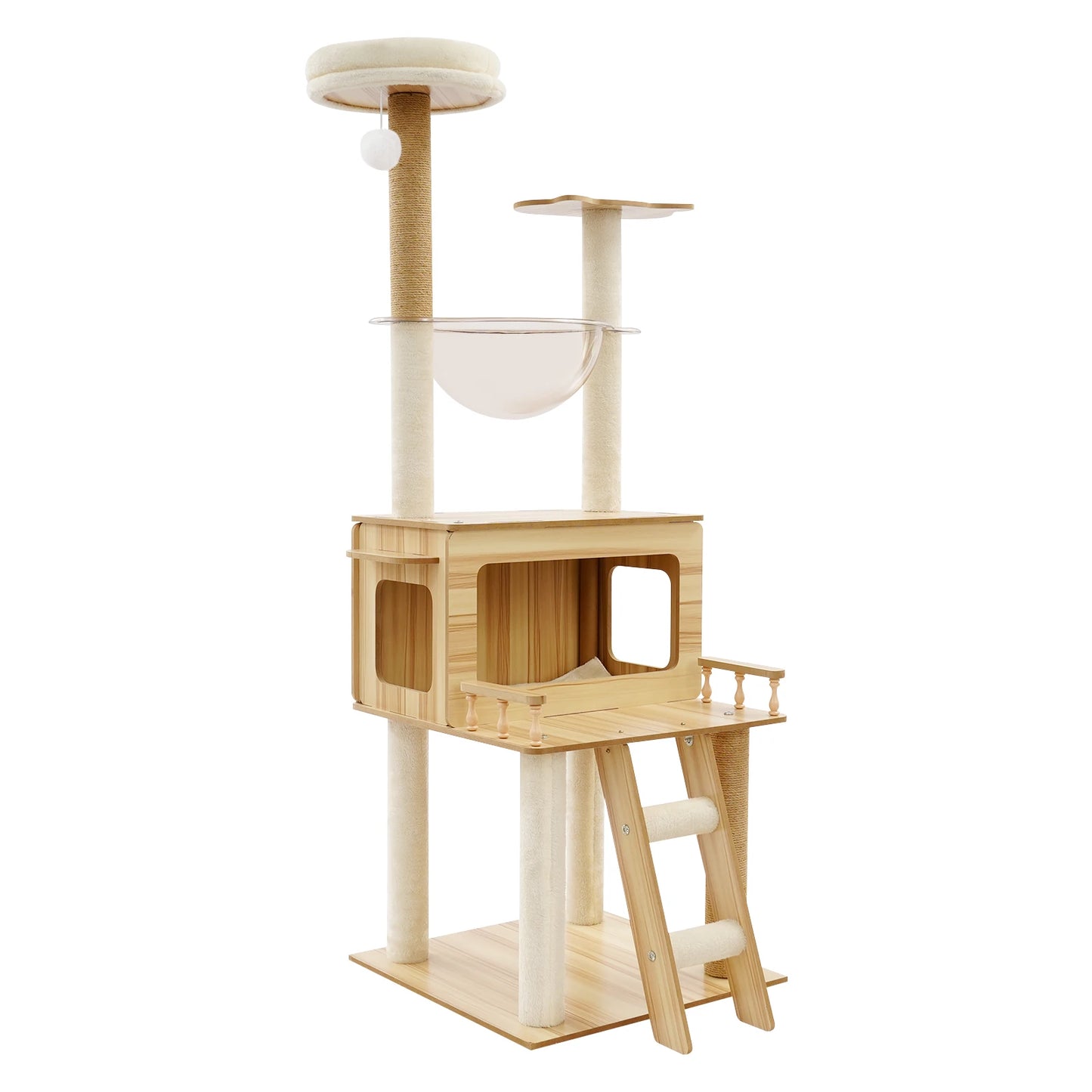 White+Wood Cat Tree for Indoor Cats - 50cm x 50cm x 147cm Cat Scratching Climbing Tower, Floor Mount, 12.83kg Net Weight
