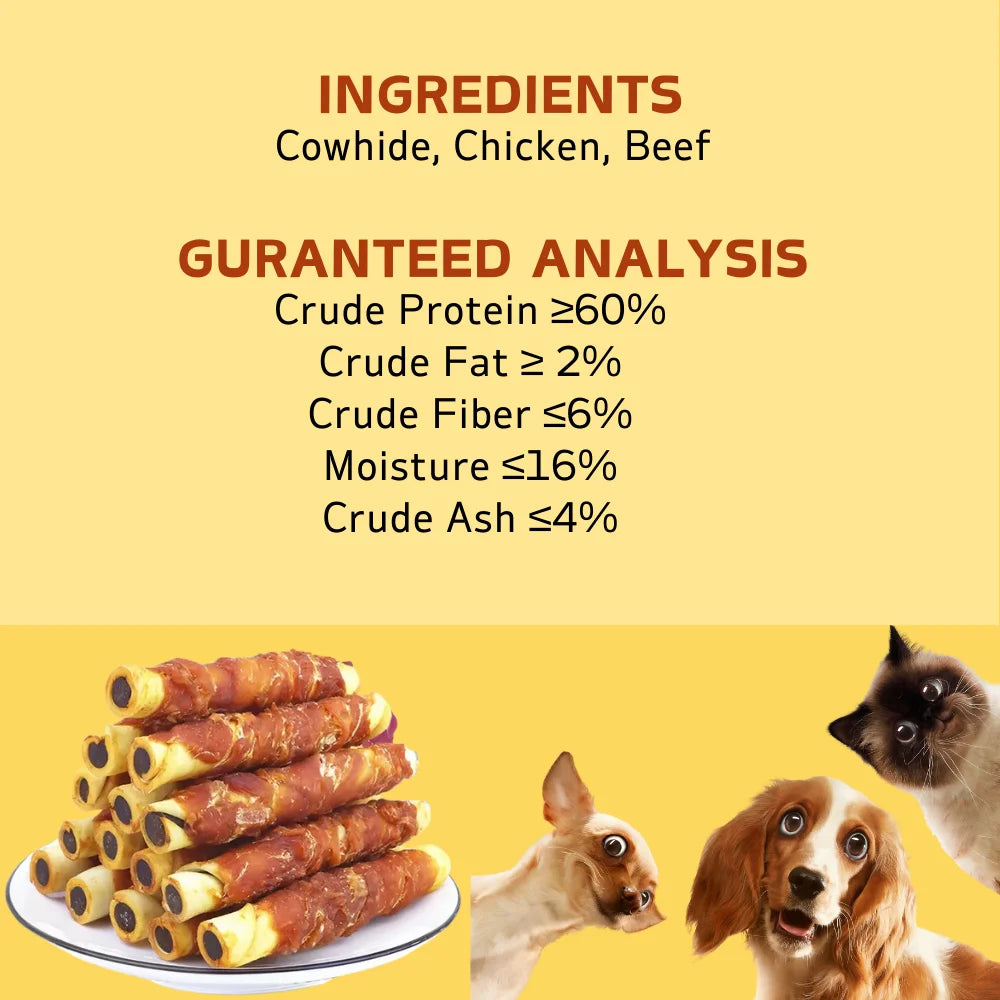 2-Pack (2 x 150g/5.3oz) 300g/10.6 Chicken Wrapped Cowhide Stick, Meat Dog Snacks, Made From Chicken Meat And Beef Skin