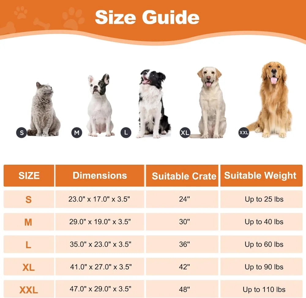 Deluxe Washable Dog Bed for Large Dogs, 35 x 23 Inch Crate Mat, Comfy Fluffy Kennel Pad, Anti-Slip, Grey