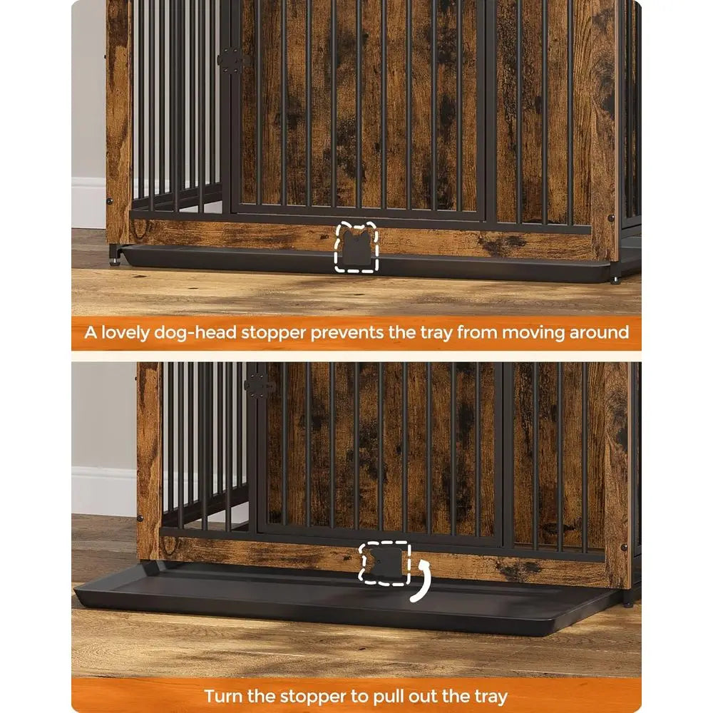 Rustic Brown 38 Dog Crate with Removable Tray, Suitable for Dogs up to 70 lbs, Double Door Kennel Furniture
