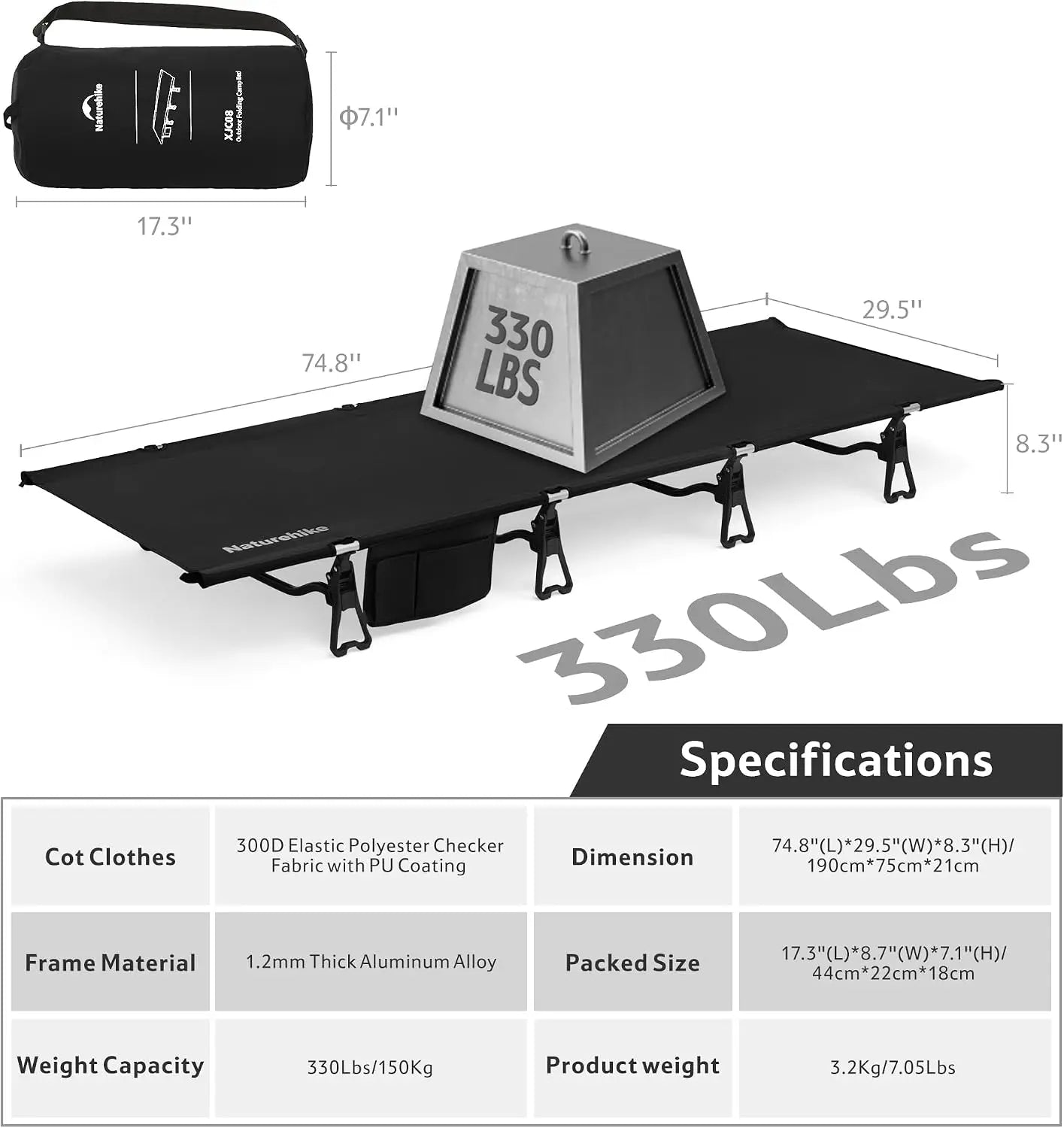 Extra Wide Camping Cot, Folding Lightweight Cot Bed for Adults, Portable Sleeping Cot for Backpacking Travel Beach Home