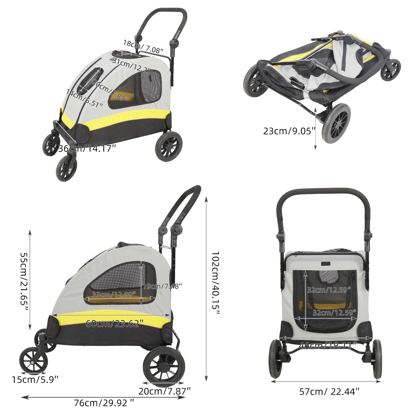 Portable Outdoor Small Dog & Cat Travel Stroller Folding Jogger Wagon Carrier with Adjustable Handle and Safety Leash