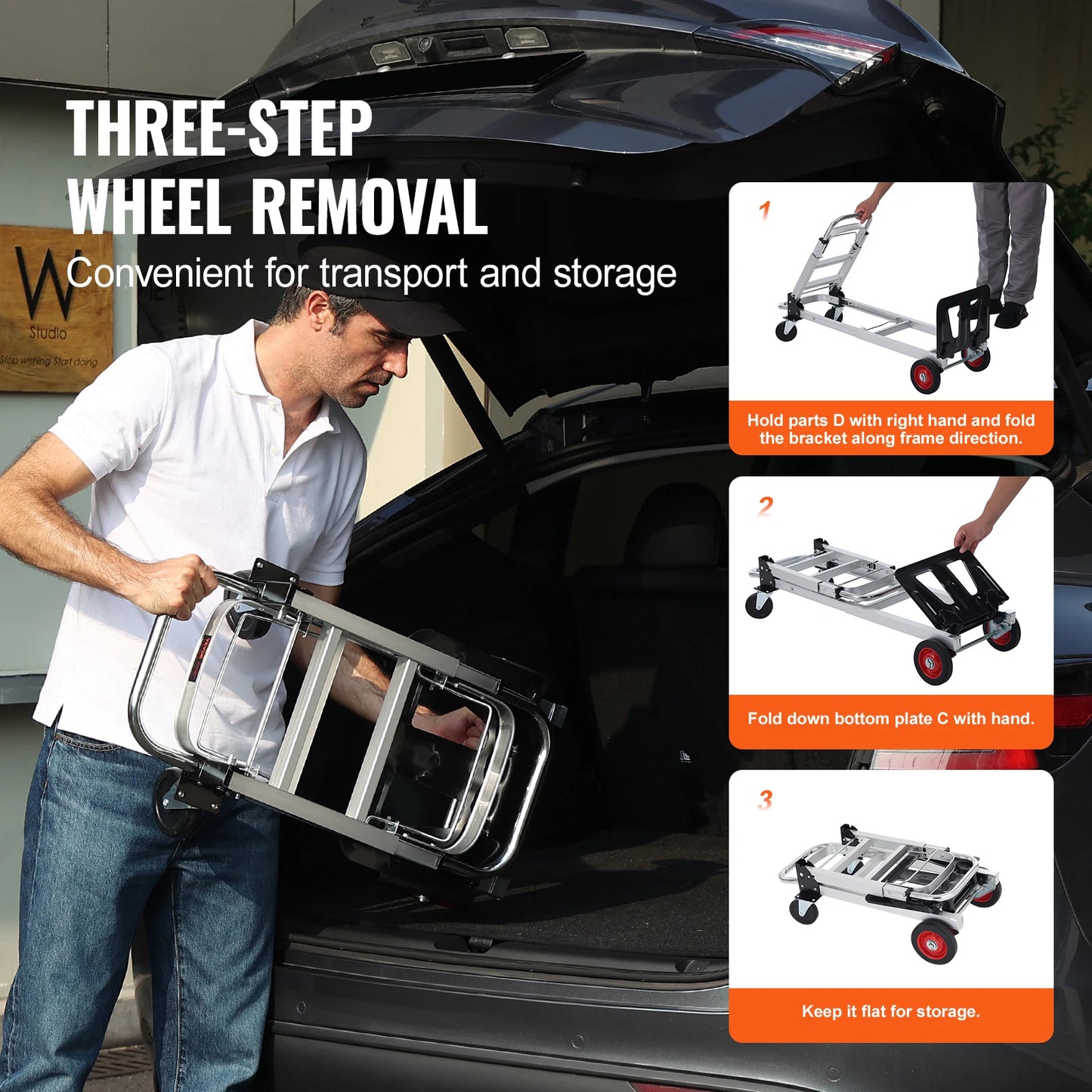 400 lbs Folding Hand Truck Lightweight Dolly with Wheels Foldable Luggage Utility Cart for Warehouse Transport Moving