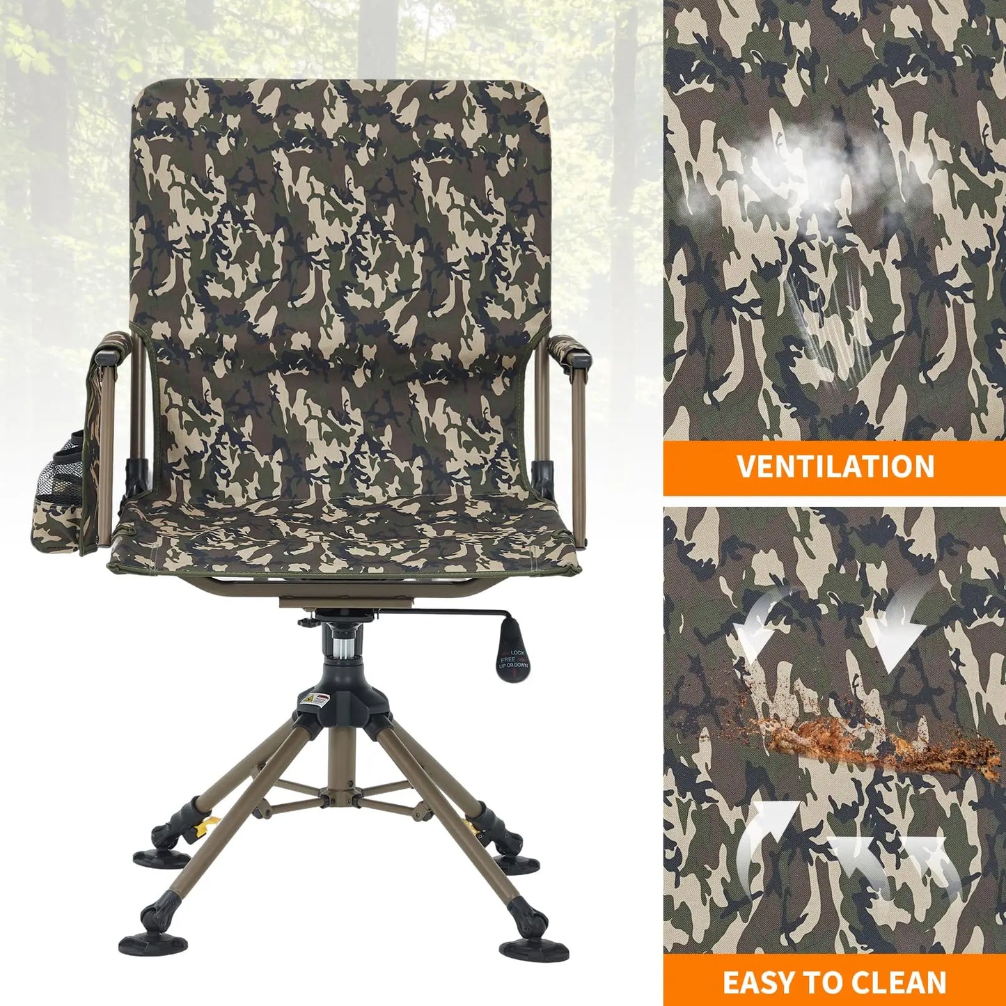 Hunting Chair 360 Degree Swivel Silent Folding Portable Blind Seat With 4 Adjustable Legs And Seat Height Anti Sink Feet Armrests Stable 330 Lbs Capacity